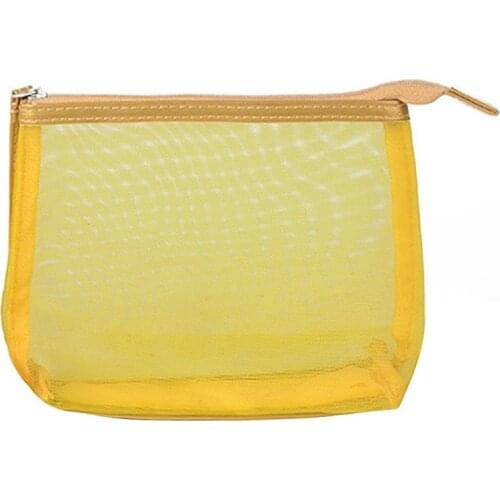 Coofit 1pc Solid Color Mesh Cosmetic Bag Portable Zipper Travel Makeup Bag Toiletry Pouch With Wristlet