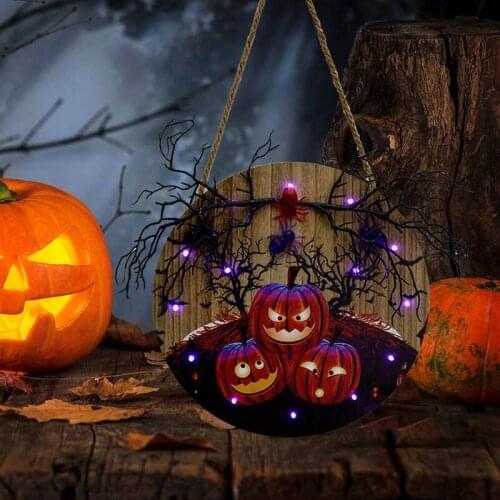 Wooden LED Light Welcome Sign Farmhouse Front Porch Door Hangers Decorative Home Holiday Decoration Halloween Doors Decor