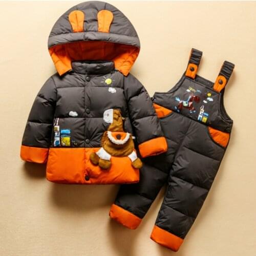 Children Snowsuit Baby Boys Girls 2-4Y Winter Warm Duck Down Jacket Suit Set Thick Coat+Jumpsuit Clothes Set Kids Snow Wear