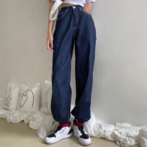 High Waist Jeans Pants Y2K Patchwork Trousers Loose Denim Pants Hip Hop Pockets Jeans Solid Color Cargo Pants Wide Leg Trousers