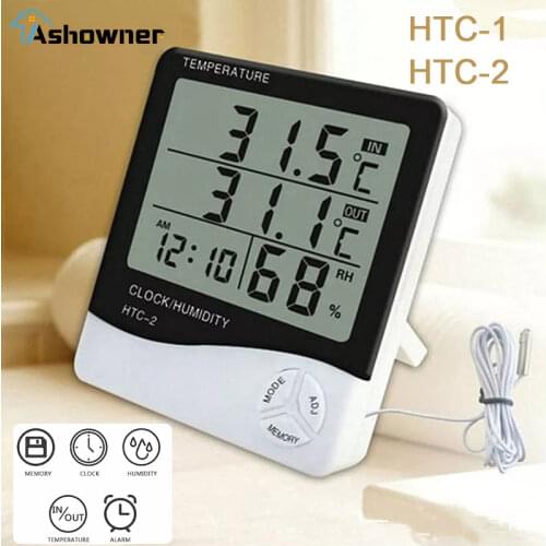 LCD Electronic Digital Temperature Humidity Meter Indoor Outdoor Thermometer Hygrometer Weather Station Clock HTC-1 HTC-2