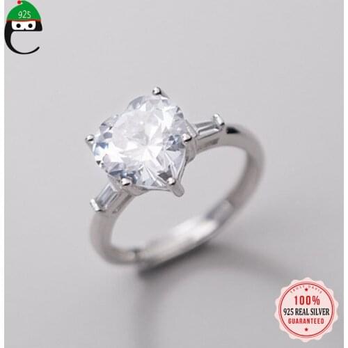 ElfoPlataSi Luxury 925 Sterling Silver Fashion Sweet Heart Dazzling CZ Opening Ring for Women Engagement Fine Jewelry Gift DD808