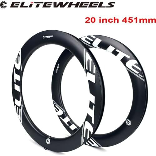 ELITEWHEELS Folding Bike 20 Inch 451mm Road Disc Carbon Clincher Rim 50mm Depth 23mm Width Carbon Rims For Road Disc Bike Wheels