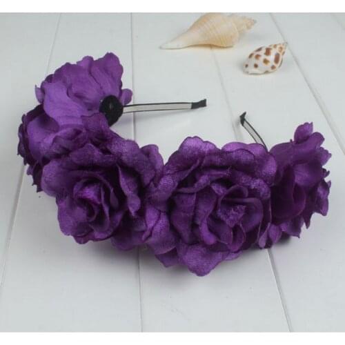 Purple Black Pink Fake Silk Flower Rose Hair Accessories Artificial flowers Hair Bands Beach Wedding Bridal Floral Hair Clip