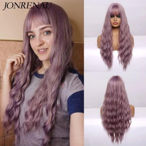 JONRENAU Long Wave Purple Pink Green Blue Synthetic Wigs for Women Party Daily Use Cosplay Curly Wig Natural Wavy Hair