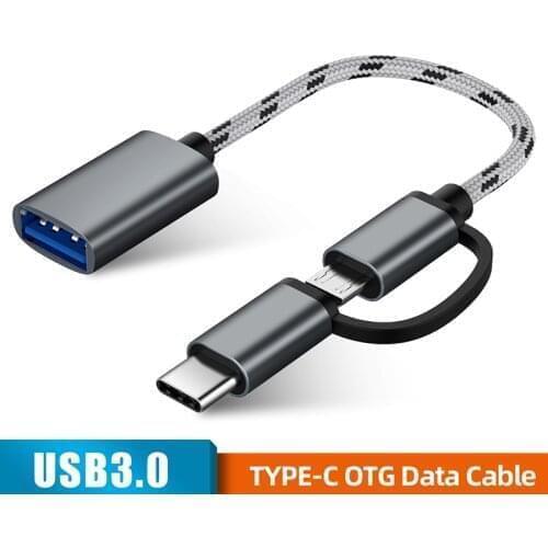 2 in 1 USB 3.0 OTG Adapter Cable for Samsung Nylon Braid Micro USB Type C Data Sync Adapter for Huawei Xiaomi for Type-C OTG