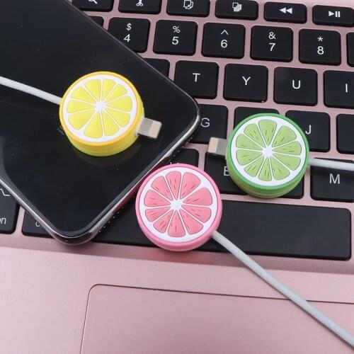 Kawaii Round Lemon Charging Data Cable Protection Cover Protect Case Organizer Cord For iPhone11 Earphone Data Cable Protection