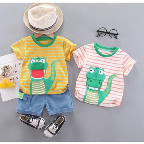 Summer Baby Boy Clothing Set Cartoon Dinosaur Girl T-Shirt+Denim Shorts 2 Pcs Suit Children Toddler Casual Clothes Tracksuits