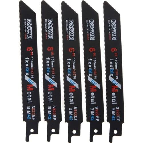 5Pcs 150mm/6in Blades Reciprocating Saw Sharp S922EF BIM 18TPI For Cutting Thick Metal Wood
