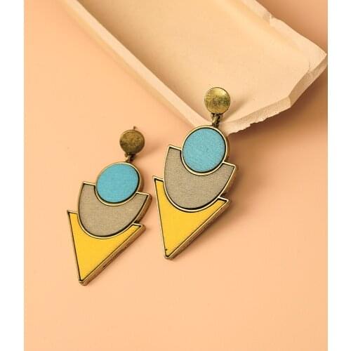 Lost Lady Colorful Geometric Wooden Big Statement Drop Earrings for Women Stylish New Summer Girls Handmade Earrings Wholesale