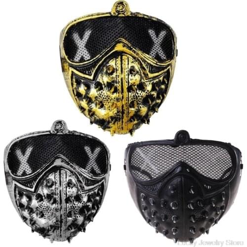 Halloween Punk Devil Anime Half Mask Plastic Rivets Metallic Color Ghost Masquerade Death Cosplay Costume Party Props M10 21