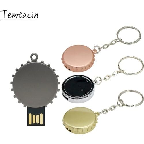 Metal Beer Bottle Cap USB Flash Drive 64GB Cle USB 2.0 Memory Stick 4GB Pendrives 128GB 32GB 16GB 8GB Usb-flash 256GB Pen Drive