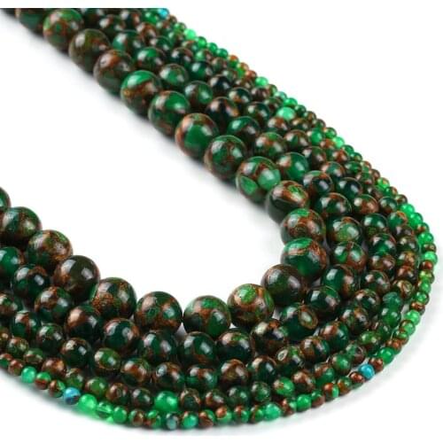 Smooth Round Stone Beads ,Green Gold Color Loose Beads 15" Strand 4 6 8 10 12MM Pick Size For Jewelry Making