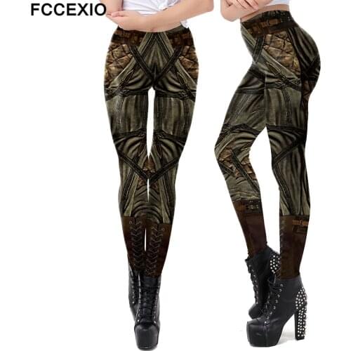 FCCEXIO 2021 New European and American Punk Style Digital 3D Printing Sexy Leisure Stretch Women Leggings Fitness Pants