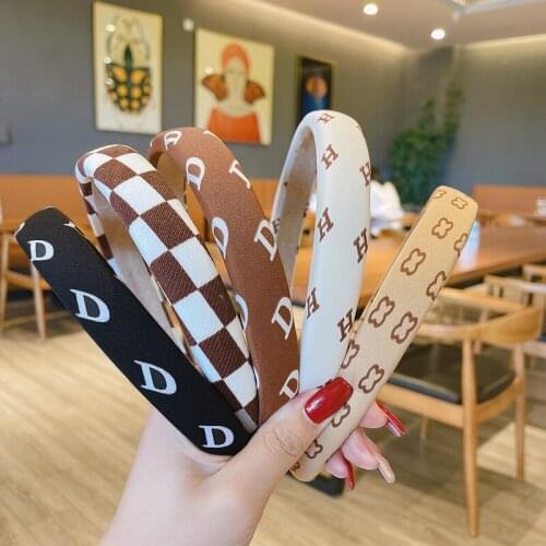 New Letter Plaid Face Washing Wide Edge Fairy Retro Woman Girl Headband Hair Hoop Fashion Accessories
