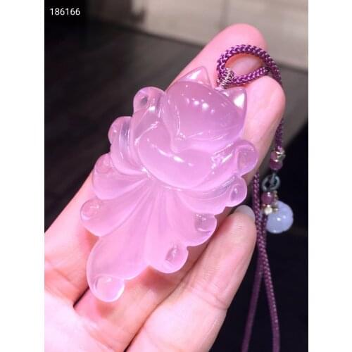 Natural Pink Rose Quartz Star Light 9 Tails Fox Pendant 50.32.13mm Necklace Mozambique Women Men Heart Love Jewelry AAAAA