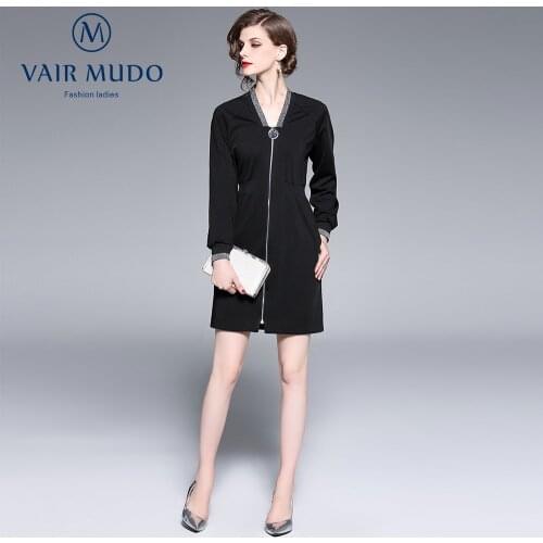 Spring Autumn Dress Womens Fall Back Letter Pattern Baseball Uniform Vneck Zipper Design High Waist Jumpsuit Black ElegantY-142