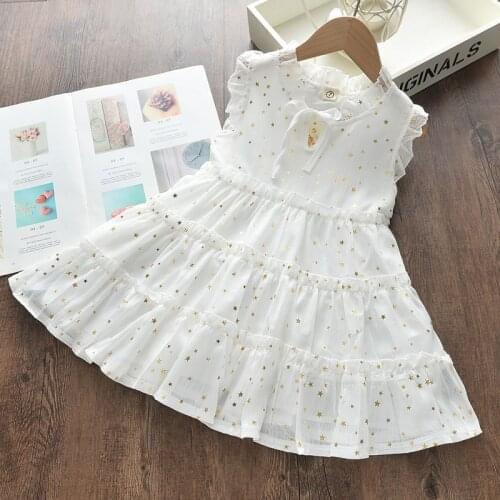 Girls Casual Dresses 2021 Summer Kids Mesh Clothes Fashion Sleeveless Princess Vestidos Star Design Children Clothing 3-7Y