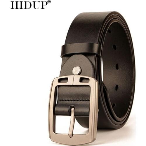 HIDUP Top Quality Design Cowhide Leather for Men Cow Genuine Belt Retro Pin Buckle Belts 3.8cm Width Jeans Accessories NWJ862