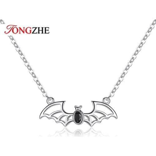 TONGZHE Cool Gothic Animal 925 Sterling Silver Necklace for Women Bat Eagle Heart Pendant Necklace Costume Party Jewelry