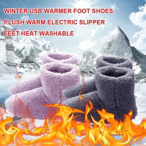 Outdoors Winter USB Heater Foot Shoes Plush Warm Electric Slippers Feet Heated Washable Couple Warm Shoes