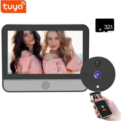 Tuya 1080P HD Peephole Viewer Smart WiFi Video Doorbell Peephole Viewer 170 Degree Door Viewer Remote Intercom Security Monitor