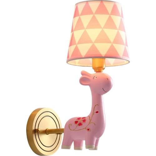Unique novelty deer kids lighting Cloth shade Wall Lamp study Eye Protection Led Wall sconce Bedside Lamp Cartoon Giraffe lamp