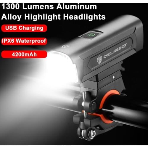 1300 lumen Bicycle Front Light Aluminum Alloy Bike LED Light USB Rechargeable as Power Bank Bicycle Lantern Kit Bike Accessories