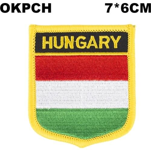 Hungary Flag Shield Shape Iron-on Flag Patch Embroidered Saw on Badges Patches for Clothing PT0194-S