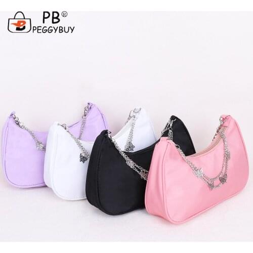 Vintage Women Bags Pure Color Underarm Casual Butterfly Chain Hobos Shoulder Fashion Mini Shoulder Bags for Women