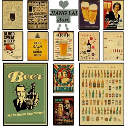 Funny beer Astronaut Drinking Beer retro poster sticker kraft paper home decor bar wall decoration