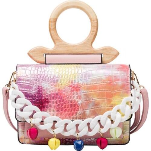 Special Design Hit Color Stone Pattern PU Leather Acrylic Chain Handbag Trend ladies Shoulder Bag Women Messenger Bag and Purses