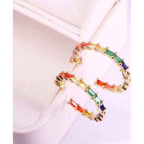 4Pairs, 28MM, Colorful Crystal Zirconia Fashion Jewelry For Women Rainbow CZ Circle Stud Earrings Bridal Engagement Earring