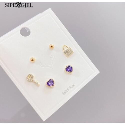 SIPENGJEL New Fashion Cute Love Heart Stud Earrings Sets Cute Lovely Couple Piercing Earrings For Women Party Jewelry Gift 2021