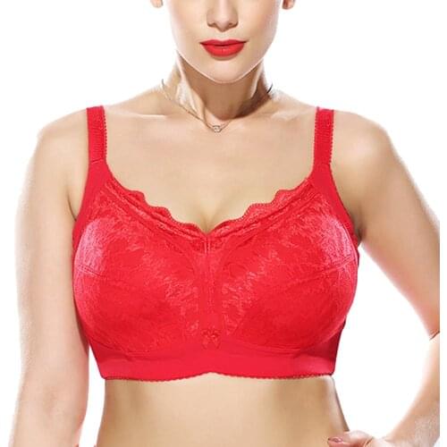 Plus Size Womens Full Cup Non-Padded Underwear Lace Wireless Minimizer Bra Female Lingerie 75 80 85 90 95 100 105 D E F G H I J