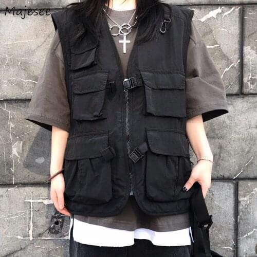 Men Vests Hip Hop Black Cool Zipper Outwear Large Size S-3XL Unisex Couple New-fashion Males Waistcoats Streetwear High Quality