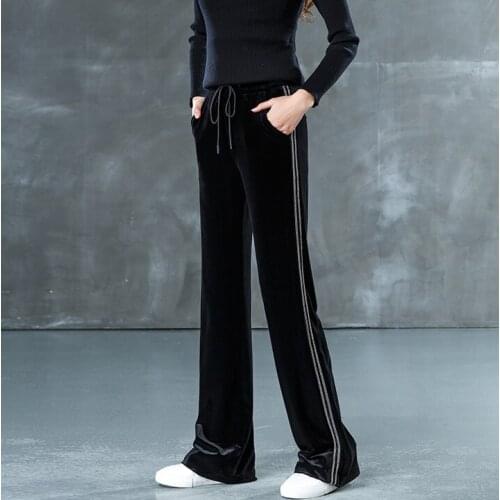 2018 New Arrival Spring High Waist Korean Version Casual Long Trousers Women Pleuche Loose Wide Leg Pants T1804117