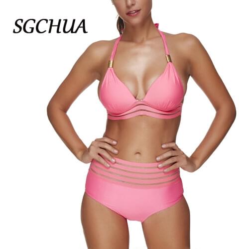 Sexy Push Up Two Piece Bikini Set Women V-Neck High-Waisted Two Piece Swimsuit 2020 Girl Beach Bathing Suit Swimwear Biquinis