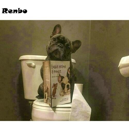 5D Diamond Painting Full square round drill French bulldog toilet decoration Rhinestone of Picture Diamond mosaic cross stitch