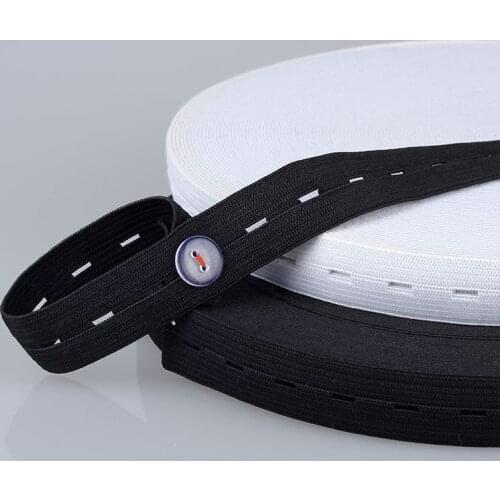 DIY Sewing Accessories 15mm 20mm 25mm Button Hole Elastic Band White Black Buttonhole Pants Waist Adjustable 5m/10m