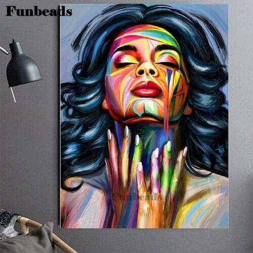 Full Square Round Diy Diamond Painting Abstract Colorful Woman 5D Diamond Embroidery Portrait Home Decor Diamond Art FF5607