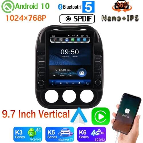 Android auto Nano+IPS 9.7" Tesla Style PX6 4+64G GPS Android 10 Radio For Jeep Compass 2010-2016 360 Panoramic Camera Car Media