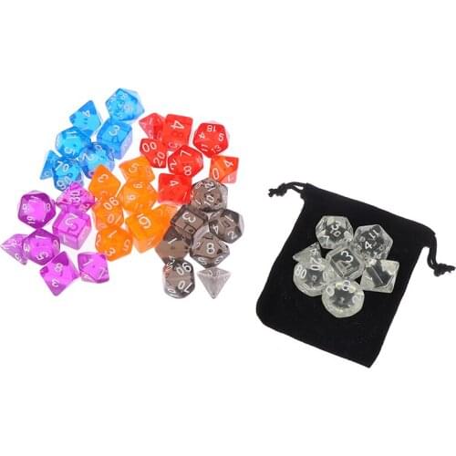 Colour 7 piece polyhedral set cloud drop translucent teal rpg dnd with dice bag