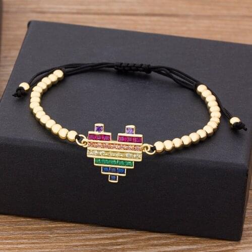 Dropshipping Wholesale Heart Shape Copper Zircon Bead Weaving Bracelet For Women Luxury Adjustable Jewelry Charm Wedding Gift
