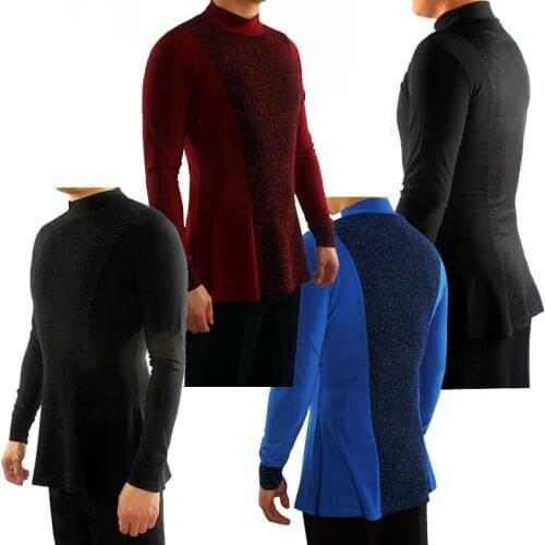 Elastic Latin Dance Shirts Male Long Sleeve Latin Top Men Ballroom Chacha Dancing Clothes Competition Performance Wear DN7016