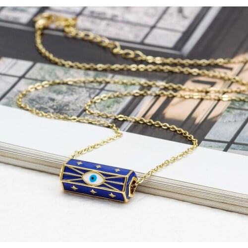Wish Card Enamel Copper Pendant Necklace For Women Girls Evil Eye 2021 Trendy Party Jewelry Womens Neck Chain Choker One Piece