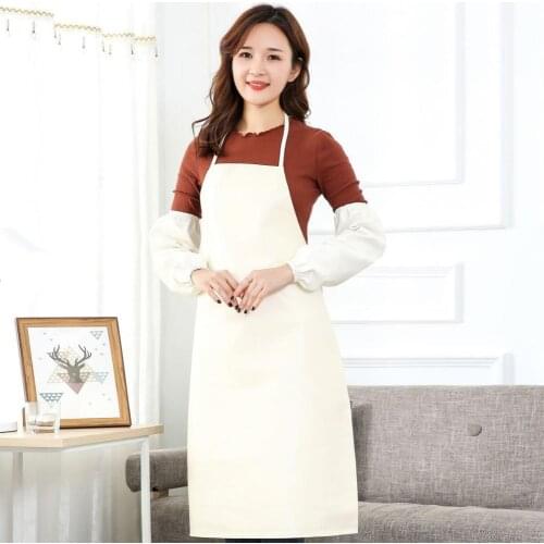 Apron Solid Color Unisex Faux Leather Waterproof Unisex Kitchen Bib Aprons Oversleeves Household Cleaning Tools