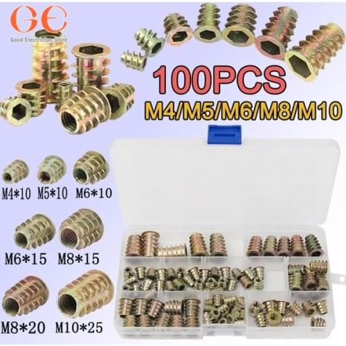 100PCS M4/M5/M6/M8/M10 Hex Drive Head Nuts Zinc Alloy Assortment Insert Nuts Kit With Storage Box