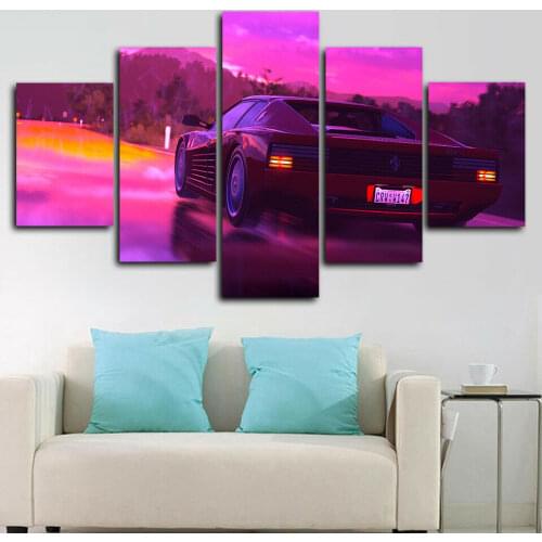 No Framed Canvas 5Pcs RetroWave Ferrari Sports Neon Car Wall Art Posters Picture Paintings Home Decor for Living Room Decoration