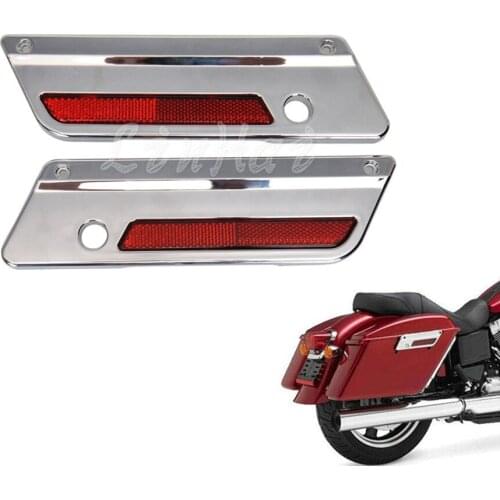 Chrome Saddlebag Latch Covers With Red Reflectors For Harley Touring Hard Bags